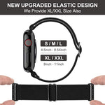Xl Stretch Solo Loop Band Compatible With Apple Watch Series 10/9/8/7/6/5/4 Se Ultra 2/1 49Mm 46Mm 45Mm 44Mm, Adjustable Stretchy Elastic Nylon Braided Sport Strap For Iwatch Women Men, Black