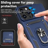 Compatible With Iphone 15 Pro Case With Hd Screen Protector & Slide Camera Cover & Rotated Ring Kickstand, [Military-Grade] Phone Case For Iphone 15 Pro,Blue
