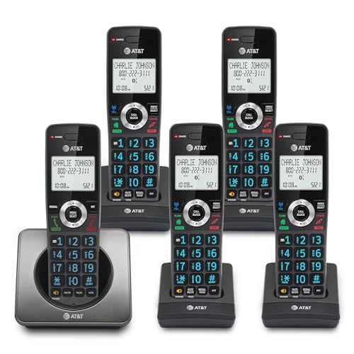 Gl2101-5 Dect 6.0 5-Handset Cordless Home Phone With Call Block, Caller Id, Full-Duplex Handset Speakerphone, 2" White Backlit Display, Lighted Keypad (Graphite & Black)