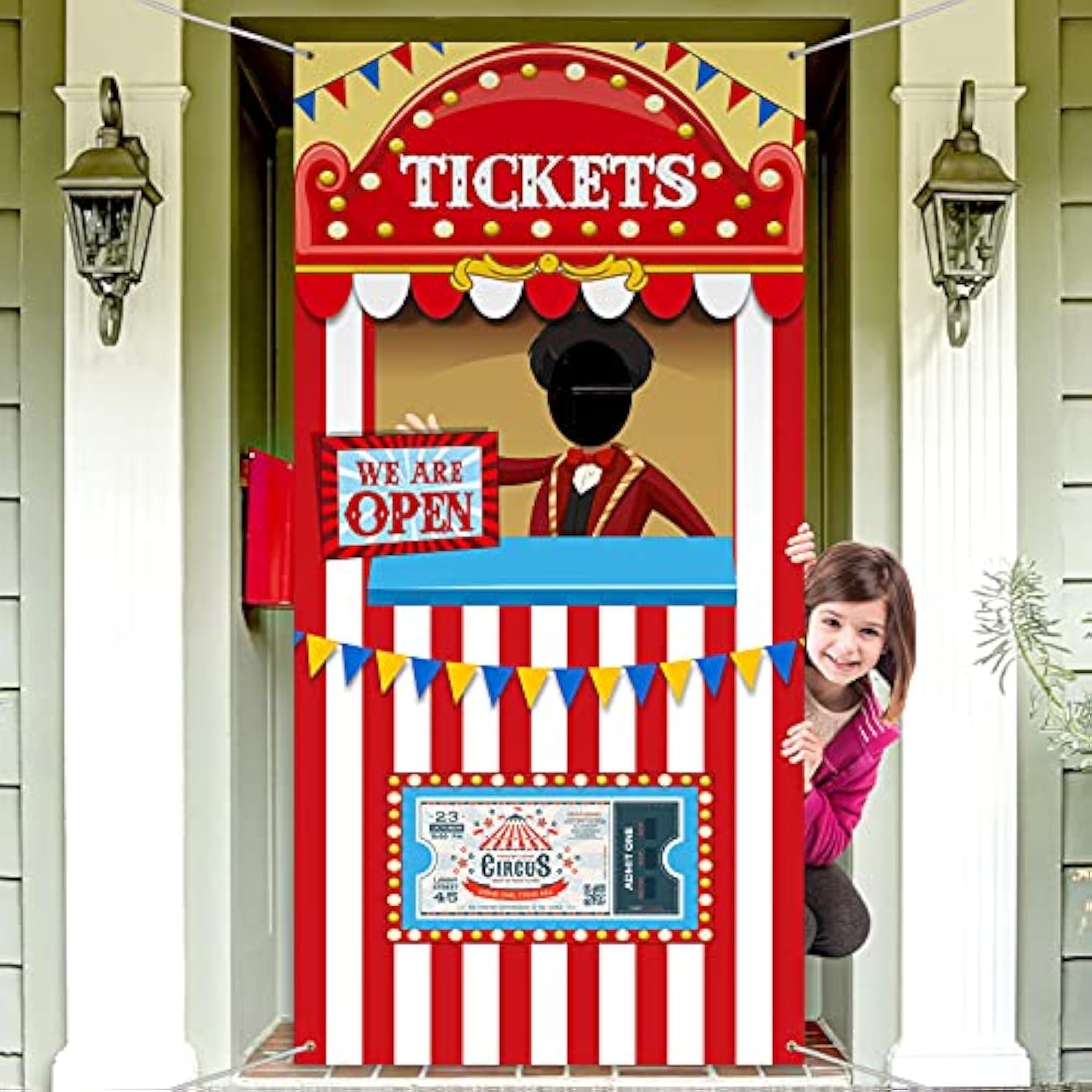 Carnival Circus Theme Party Decorations, Halloween Carnival Photo Door Banner Ticket Booth Backdrop Props, Large Photo Door Banner Door Hanging For Halloween Decorations Carnival Game Supplies