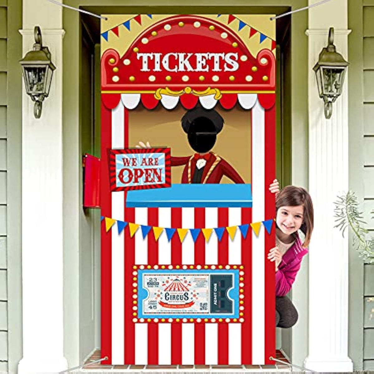 Carnival Circus Theme Party Decorations, Halloween Carnival Photo Door Banner Ticket Booth Backdrop Props, Large Photo Door Banner Door Hanging For Halloween Decorations Carnival Game Supplies