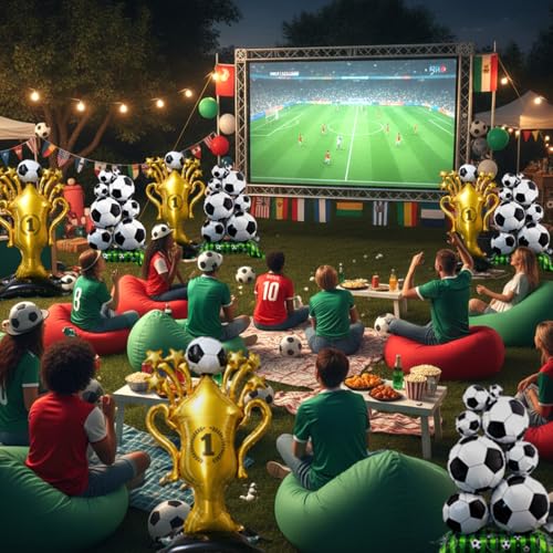 Football Themed Balloon Set, 2pcs Soccer Balloons with Green Field Base,1pcs Soccer Trophy Balloon for Football Birthday Sports Themed Party Decoration Supplies,2026 World Cup Decor