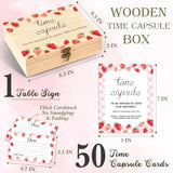 52 Pcs Time Capsule Set, 50 Strawberry Decorated Cards And 1 Time Capsule Sign Box, 1St Birthday Memory Preservation Box, Baby Shower Memory Preservation Time Capsule Box For First Birthday