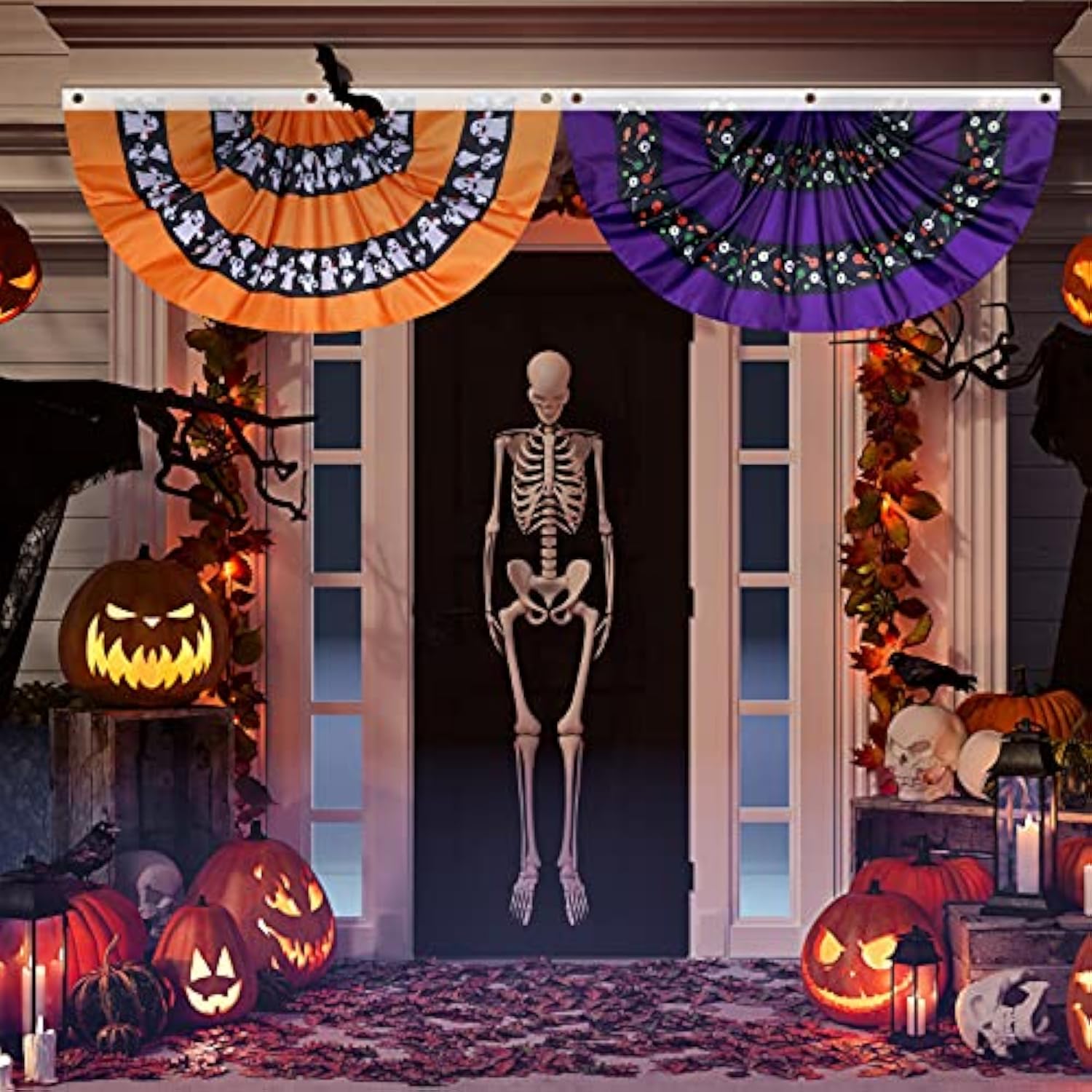 4PCS Halloween Bunting Flags 3x1.5ft Black Orange Outdoor Porch Garden Decor