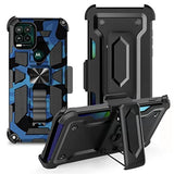 Shockproof Camouflage Military Grade Drop Tested Phone Case With Built In Kickstand With Screen Protector Holster Belt Clip Fits For Moto G Stylus 5G 6.8" (Blue Camo)