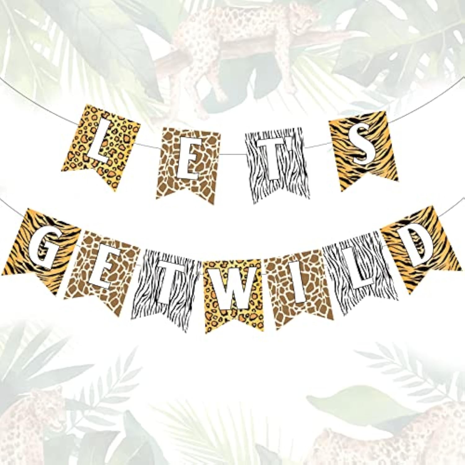 Let'S Get Wild Banner Cheetah Print Banner Leopard Hang Garland For Jungle Safari Animal Birthday Bachelorette Party Decorations