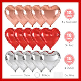 15 Pcs Heart Balloons For Valentines Day, 18 Inch Red Rose Gold Sliver Foil Heart Shaped Balloons For Galentines Day Birthday Baby Shower Bridal Shower Wedding Party Decorations