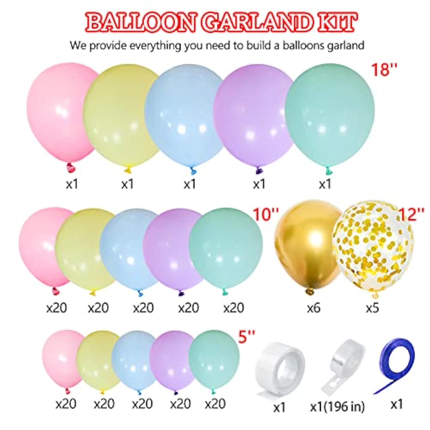 219Pcs Pastel Rainbow Balloon Arch Kit for Birthday, Baby Shower, and Events