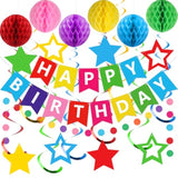 Birthday Decorations, Happy Birthday Banner With Honeycomb Balls, Stars Hanging Swirls Streamers, Circle Dots Garland, Happy Birthday Party Decorations For Women Men Boys Girls (Rainbow)