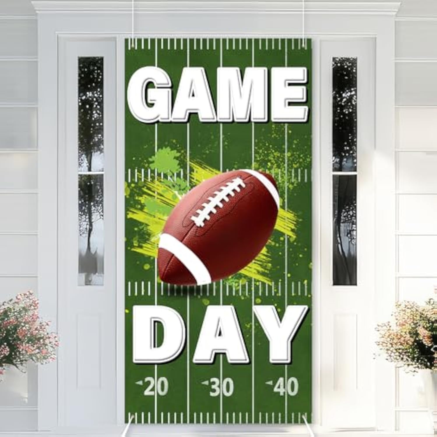 Football Party Door Decorations, Football Door Cover Game Day Banner Backdrop For Sport Birthday Party Decor (Grass)