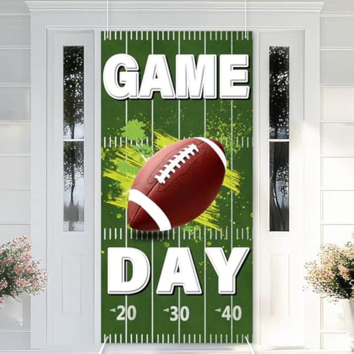 Football Party Door Decorations, Football Door Cover Game Day Banner Backdrop For Sport Birthday Party Decor (Grass)