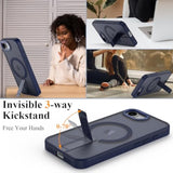 Magnetic For Iphone 16E Case With Screen Protector,[Compatible With Magsafe],[Skin Feeling],Slim Adjustable Kickstand Phone Case For Iphone 16E 6.1 Inches 2025,Dark Blue
