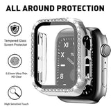 Compatible For Apple Watch Band 40Mm With Screen Protectors Case Women, Jewelry Bracelet Metal Bands With 2-Pack Bling Case Cover For 40Mm Iwatch Series Se 6 5 4(Silver Link With Black Leather)