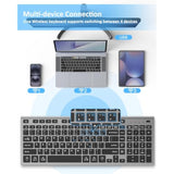 Wireless Keyboard, Bluetooth + Usb Ergonomic Silent Quiet Rechargeable With Number Pad Compact Full Size Multi Device Keyboards For Ipad Tablet Mac Computer Surface Pc Macbook Laptop Blcak