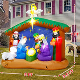 8Ft Christmas Inflatables Nativity Scene, Blow Up Christmas Nativity Scene, Led Lighted The Birth Of Jesus Scene Inflata