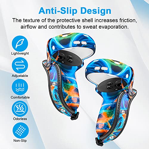 Accessories For Oculus Quest 2, Vr Accessory Set For Meta Quest 2, Include Controller Grip Leather Cover, Vr Shell Cover, Face Cover, The Best Gifts For Christmas And Halloween(Aurora Blue)