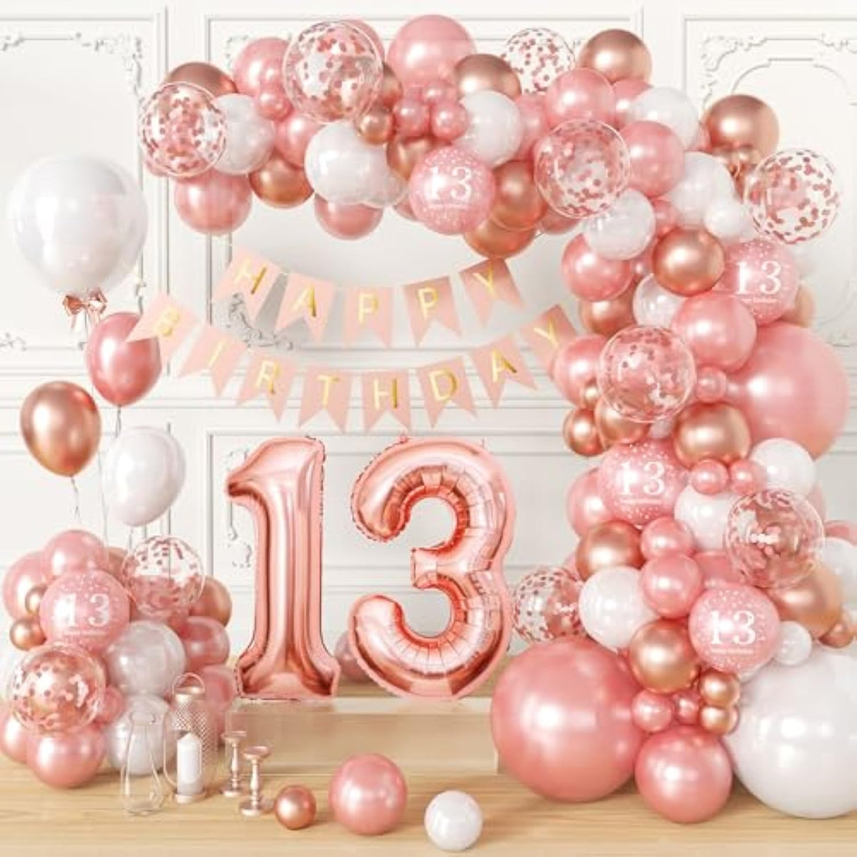 100pcs 13th Birthday Decorations, Balloons, Garland, Banner for 13-Year-Old Girl Party