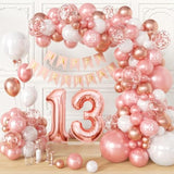 100pcs 13th Birthday Decorations, Balloons, Garland, Banner for 13-Year-Old Girl Party