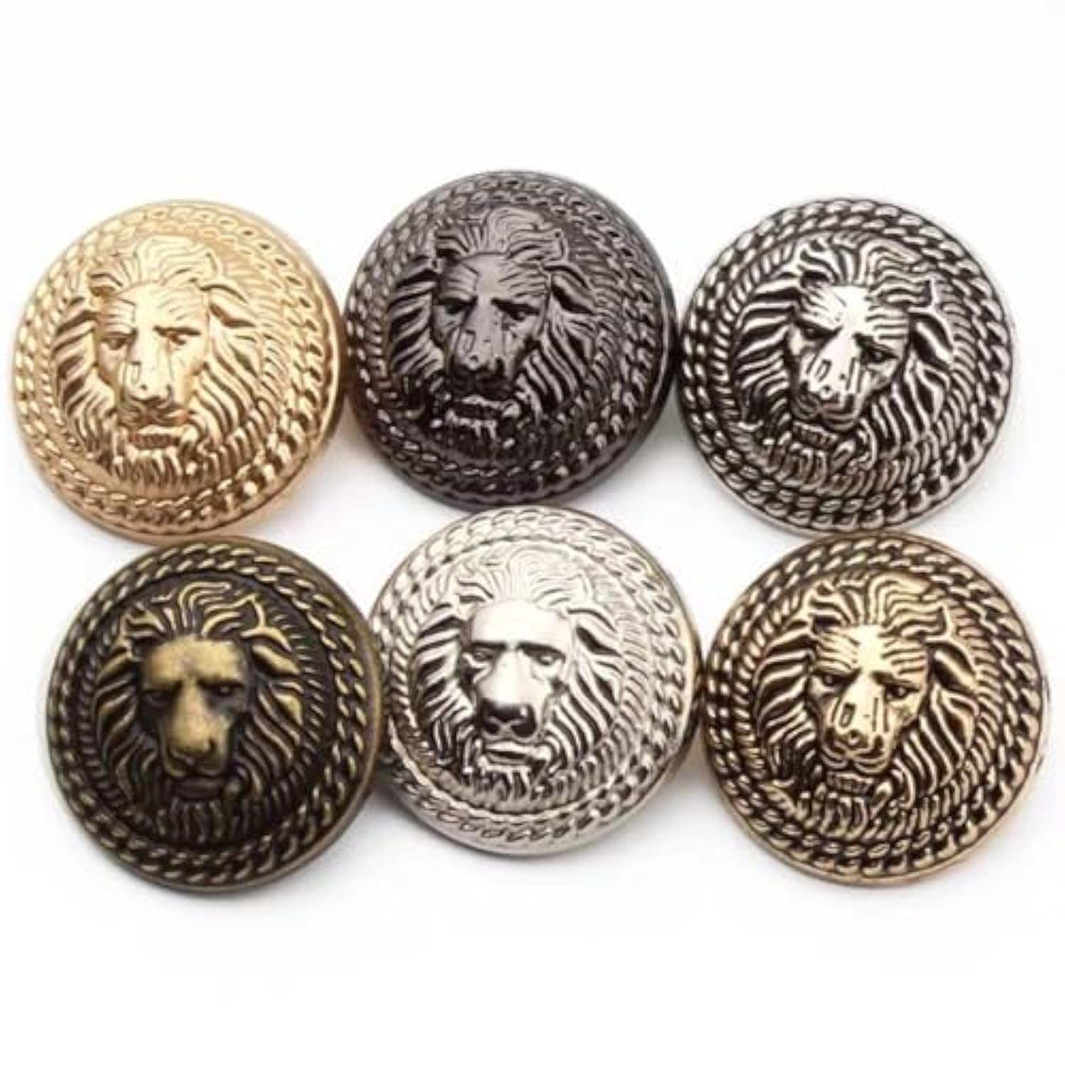 5Pcs Vintage Lion Pattern Shank Metal Button Round For Sewing Clothing