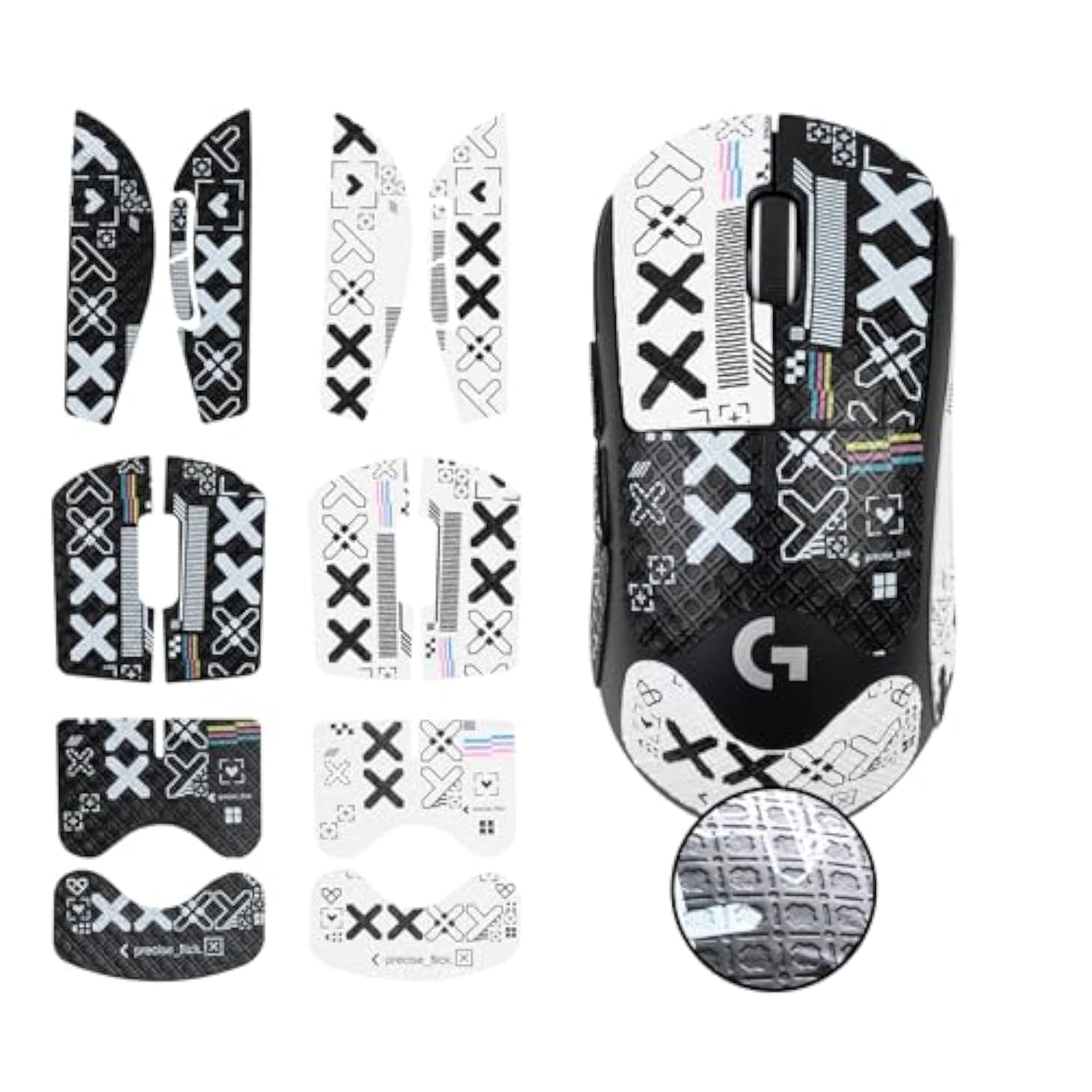 2-In-1 Mouse Grip Tape Anti Slip For Logitech G Pro X Superlight, Superlight 2 Wireless Gaming Mous Pre-Cut Gaming Mouse Skins, Self-Adhesive, Sweat-Resistant (White Set + Black Set)