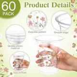 60 Pcs Flower Spring Summer Disposable Cups 16 Oz Floral Wildflowers Plastic Drinking Cups For Summer Spring Birthday Baby Shower Party Supplies(Boho)