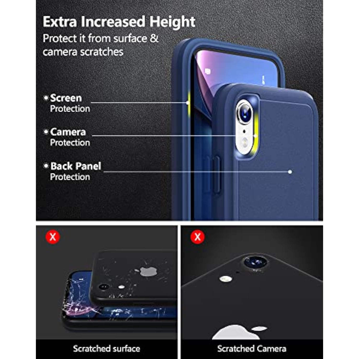 For Iphone Xr Case Blue With Screen Protector For Men,Funda Para Iphone 10 Xr Phone Case Blue Protective Cover And Screen Protector. (Deep Blue)