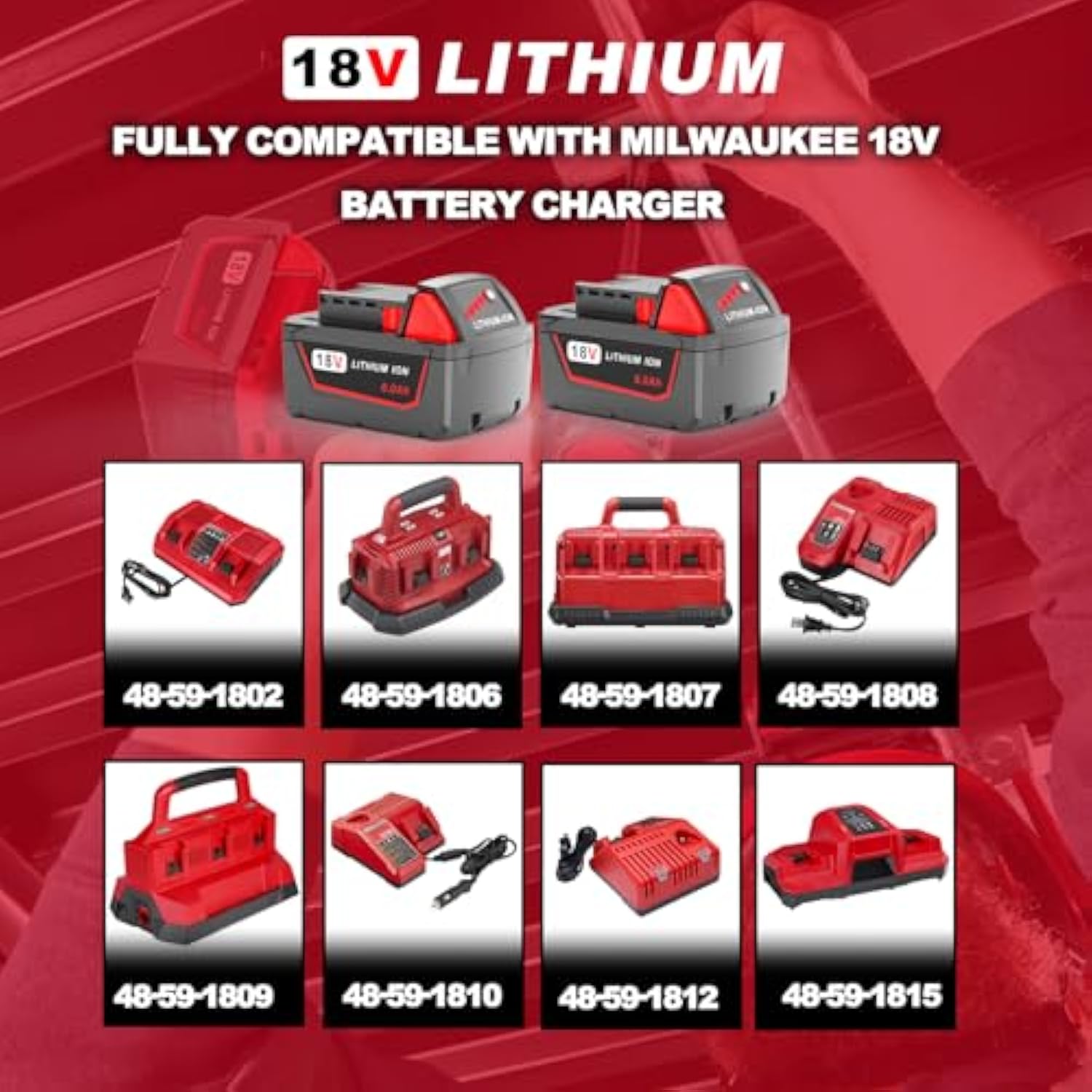 6.0Ah 18V Battery Replacement For Milwaukee M18 Battery 48-11-1850 48-11-1860, Compatible With Milwaukee M18 Cordless Power Tools 2 Pack