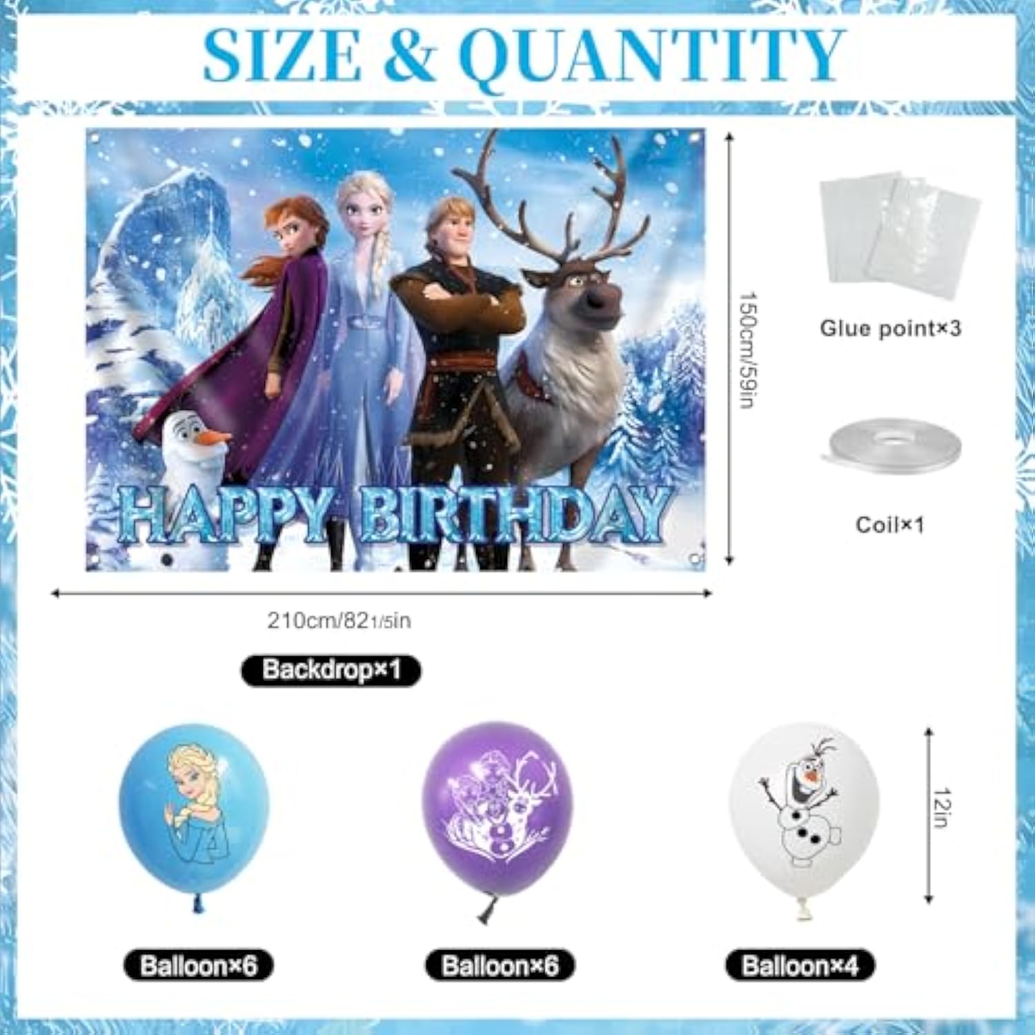 Winter Popular Birthday Party Decorations, 48Pcs Cartoon Snow Theme Party Decorations Set Includes Happy Birthday Banner Large Backdrop 7X5Ft,Popular Winter Birth Day Cupcake Toppers, Balloons