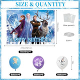 Winter Popular Birthday Party Decorations, 48Pcs Cartoon Snow Theme Party Decorations Set Includes Happy Birthday Banner Large Backdrop 7X5Ft,Popular Winter Birth Day Cupcake Toppers, Balloons