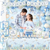 Under The Sea Baby Shower Decorations, All-In-1 Ocean Themed Party Decorations With Balloon Arch Baby Boxes Plates Napkins Cake Toppers Tablecloth Backdrop For Underwater Beach Pool Party, Serve 24
