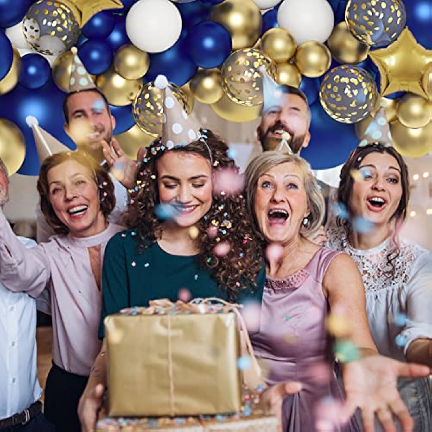 146Pcs Navy Blue And Gold Balloon Garland Arch Kit, Royal Blue White M
