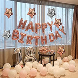 Happy Birthday Banner 13Pcs 16 Inch Mylar Foil Letters With 12Pcs Star Balloons Birthday Party Decorations For Kids And Adults - 3D Rose Gold