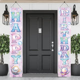 2Pcs Happy Birthday Hanging Banner Porch Sign Mermaid Seashell Decorations Birthday Front Door Wall For Girls Kids Welcome Holiday Party Supplies Children Classroom 71 X 12 Inch