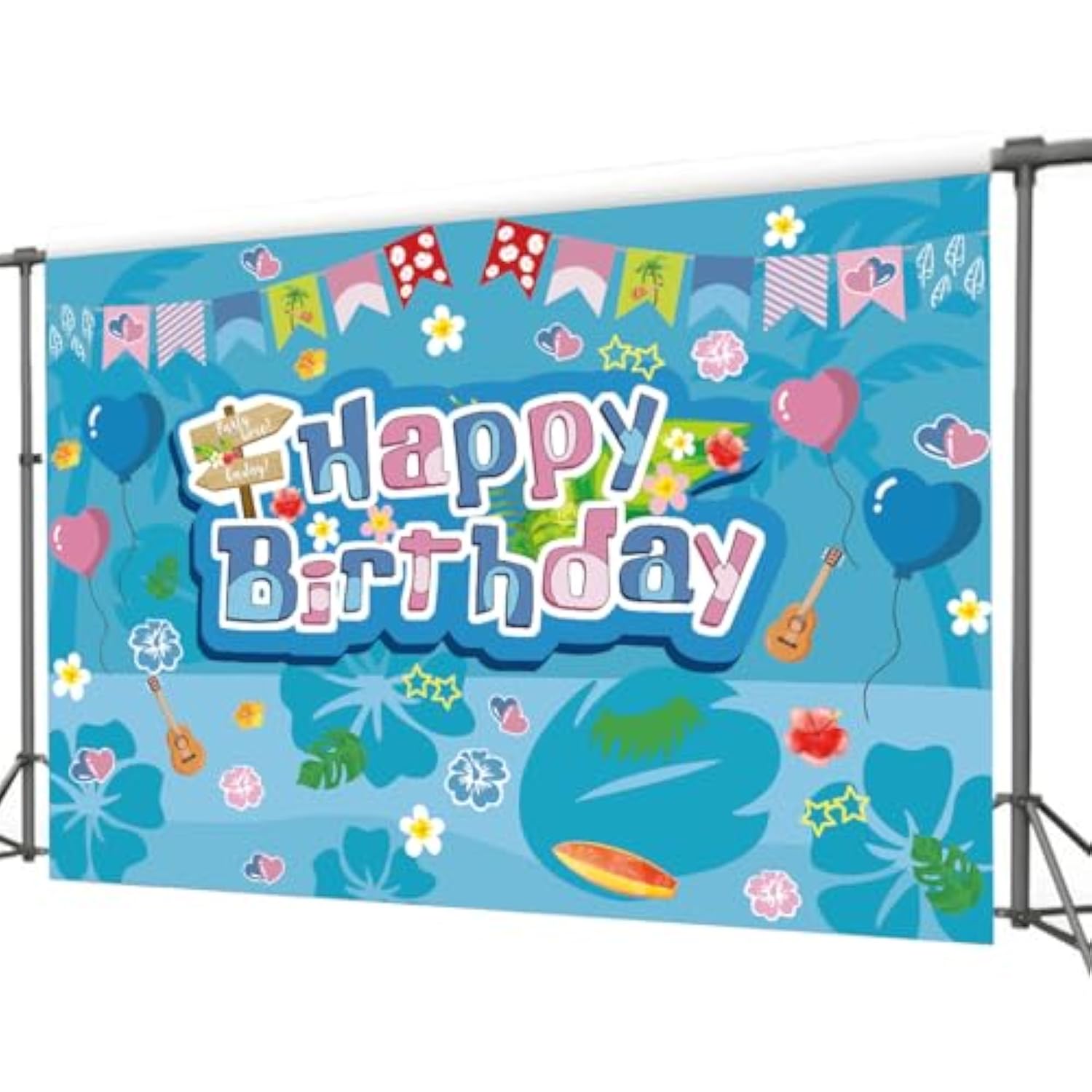 5×3 ft Blue & Pink Tropical Hawaii Cartoon Birthday Party Photography Backdrop