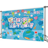 5×3 ft Blue & Pink Tropical Hawaii Cartoon Birthday Party Photography Backdrop