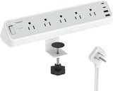 Desk Clamp Power Strip 5 Outlets 4 USB Ports 2 USB C 10FT Flat Plug Surge Protector Gray