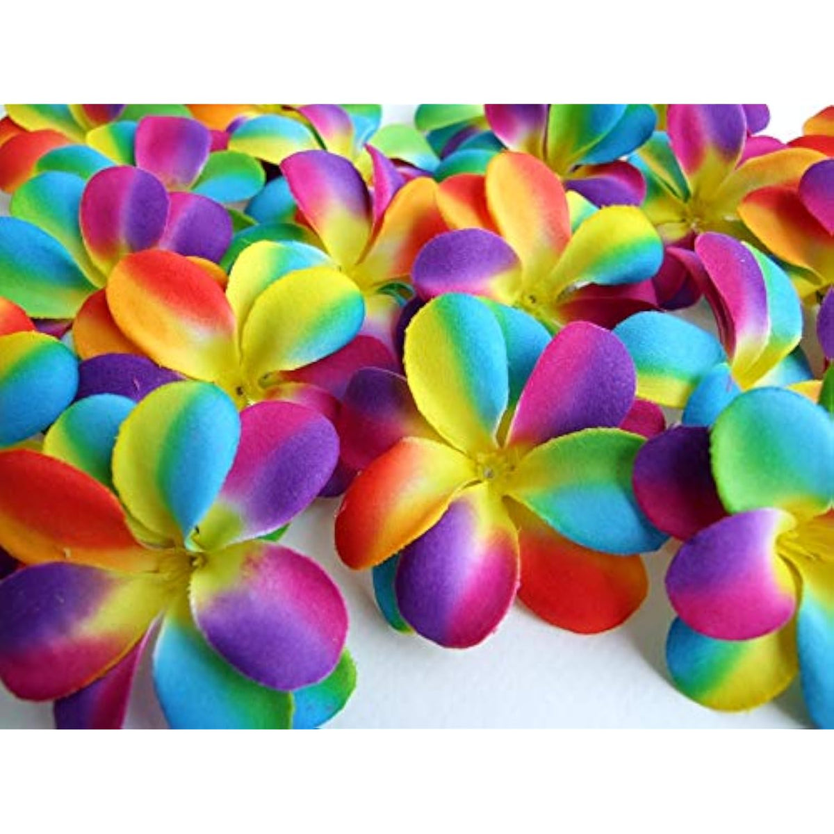 Artificial Flowers, 30 Pcs Plumeria Hawaiian Frangipani Rainbows Head Fake Flowers For Wedding Beach Bridal Headpiece Tropical Luau Party Leis Theme Diy Decoration (Size 3 In)