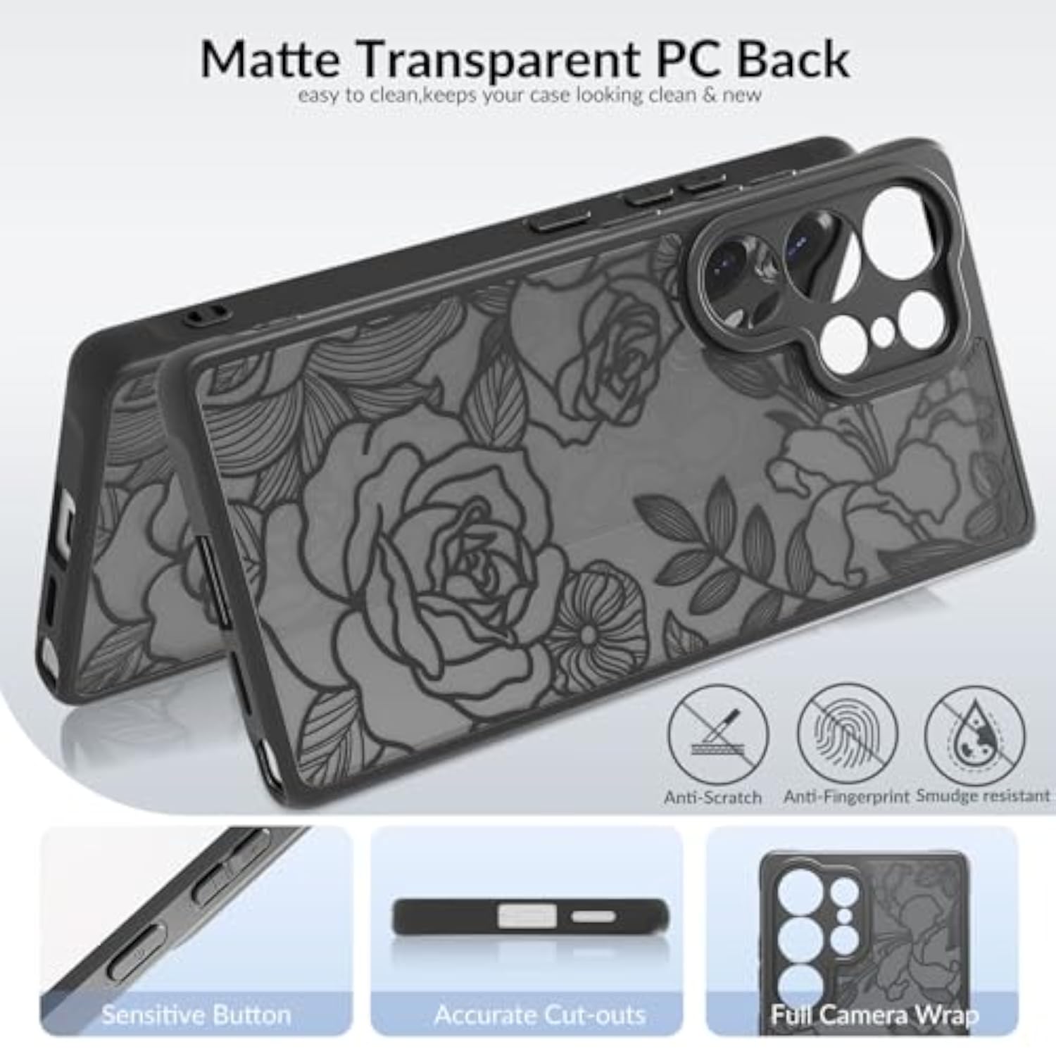 Black Rose Slim Protective Cover for Samsung S24 Ultra