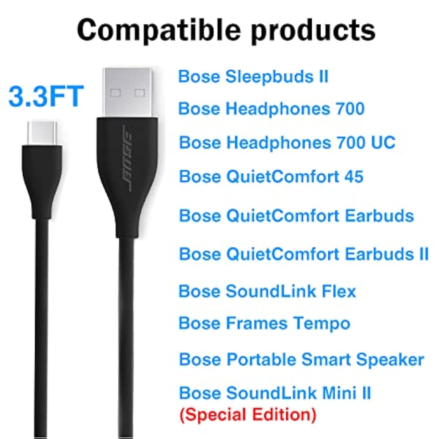 Usb C Charger Cable For Bose Noise Headphones 700, Quietcomfort 45 Headphones, Quietcomfort Earbuds Ii, Soundlink Flex, Bose Sleepbuds 2, Portable Smart Speaker, Sport Earbuds Charging Cord