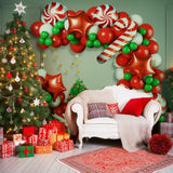 Christmas Balloon Garland Arch Kit, 123Pcs Red Green White New Year Xmas Balloons With Candy,Gift Box,Red Star,Cane Foil Balloons For Christmas Party Decorations,Birthday,Baby Shower