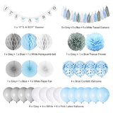 Baby Shower Decorations For Boy, It’S A Boy Banner With Paper Fan Tissue Pompoms Honeycomb Ball Party Balloons Foil Tassel, Blue And Grey It’S A Boy Baby Shower Decorations