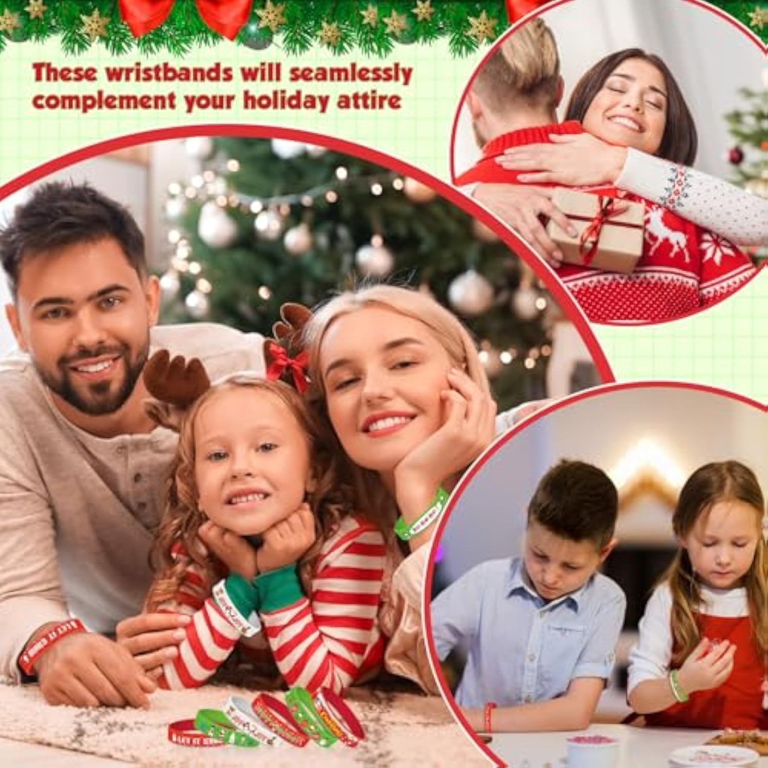 200 Pieces Christmas Silicone Bracelets Rubber Wristbands Bulk Merry Christmas Bracelets Gifts For Kids Adult Xmas Party Favors Stocking Stuffers, 10 Style (Red, Green, White)