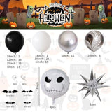 Halloween Balloon Arch Kit - Black & White Skeleton Garland with Star and Skull Foil Balloons