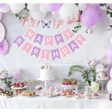 Pre-Strung Happy Birthday Banner Purple Pink Birthday Decoration For Women Girl Butterfly Birthday Party Decoration Banner Garland No Diy Happy Birthday Sign