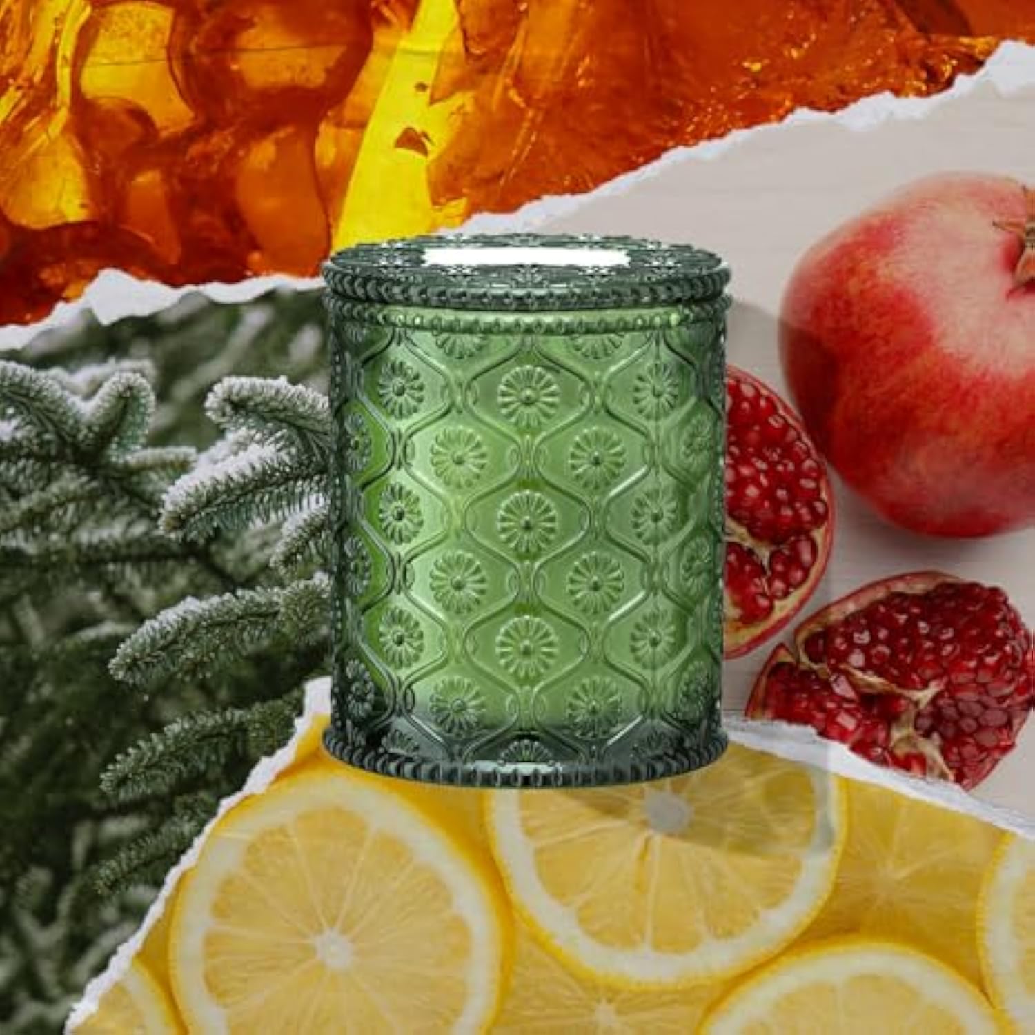 Christmas Candles, Pine & Pomegranate Candle -Lemon, Pomegranate & Pine | 6 Oz Natural Soy Wax | 40 Hours Clean Burn | Gift-Ready For Hosts, Gatherings | Elegant Home Décor