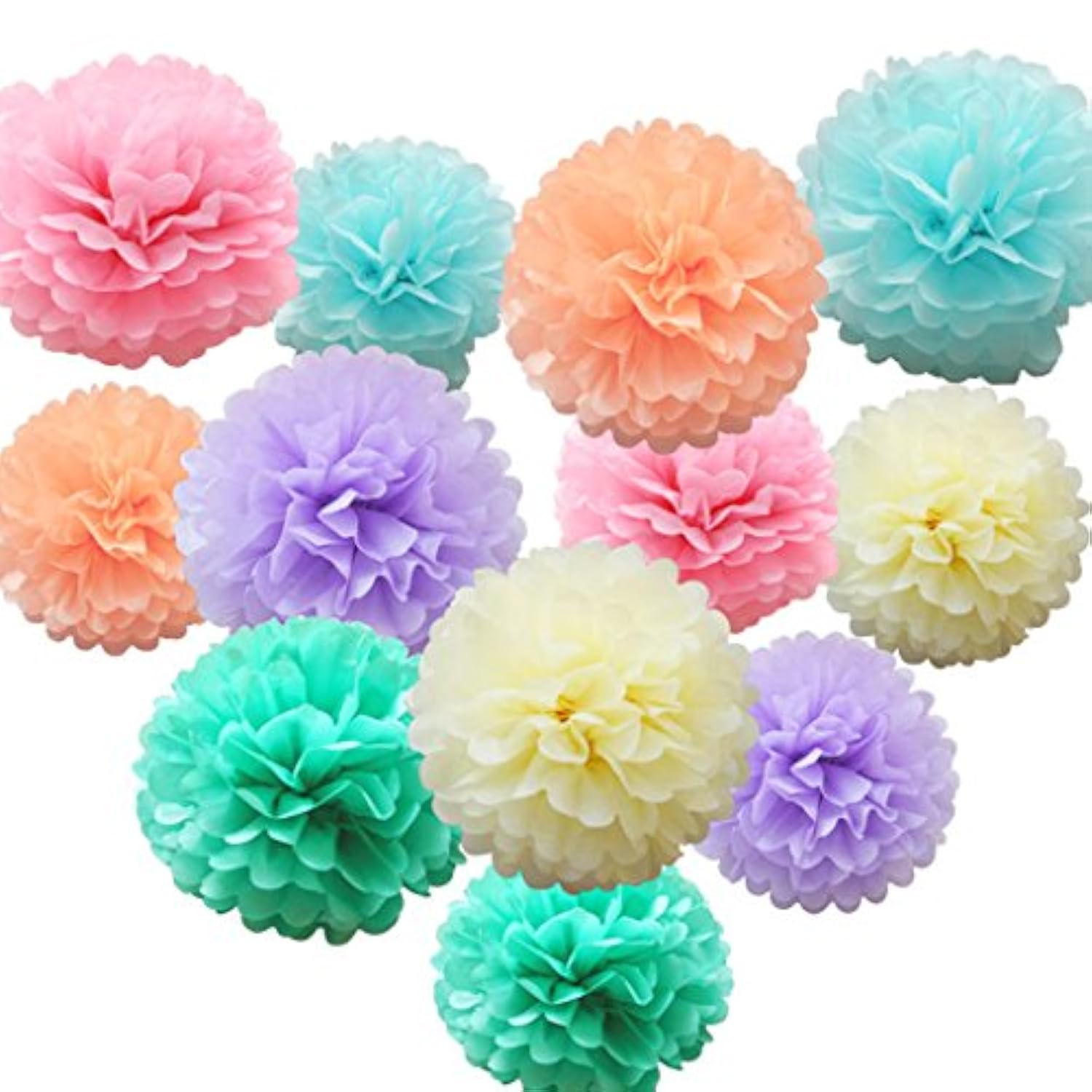 12 Pcs Rainbow Tissue Paper Pom Poms for Birthday, Wedding, Baby Shower Decorations