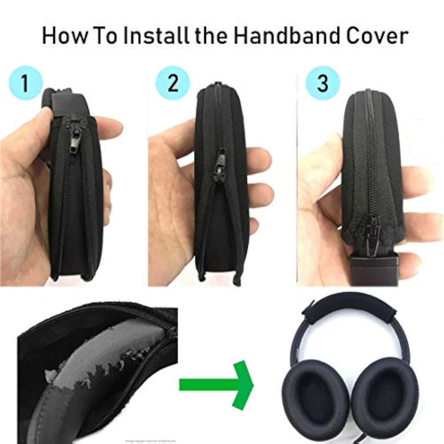 Qc3 Headband Cover Replacement Headband Protector With Zippe For Bose Soundtrue Ae2 Oe1 Oe2 Qc3 Headphones Replacement Headband Cushion Pad Repair Parts/Easy Diy (Black + No Tool Needed)