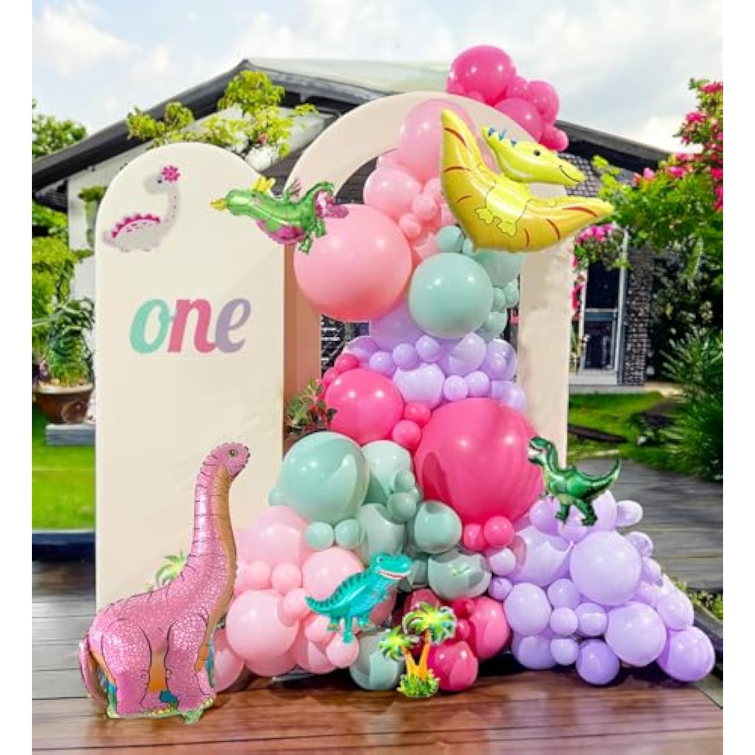 Pink Dino Balloon Garland Arch Kit With Pastel Pink Purple Teal And Foil Dinosaur Balloon For Dinosaur Theme Party Decorations For Girl