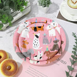 30Pcs Dog Theme Paper Plate Pink Puppy Disposable Plates 9" & 7" Cute Cartoon Dinner Plates For Animal Pet Party Table Decor Supplies