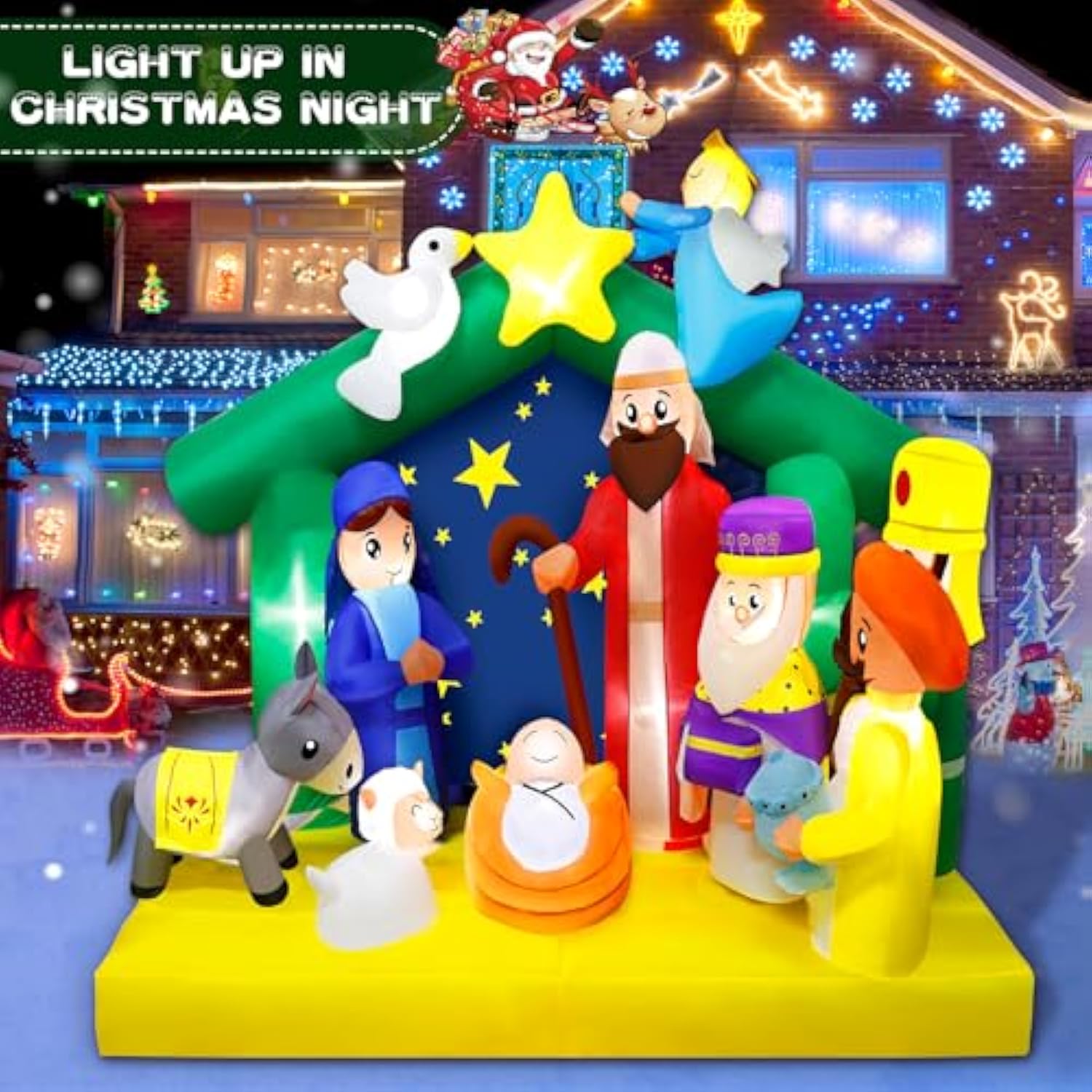 6.5Ft Christmas Inflatables Nativity Scene Outdoor Decorations The Birth Of Jesus Scene Christmas Blow Ups Built In Led